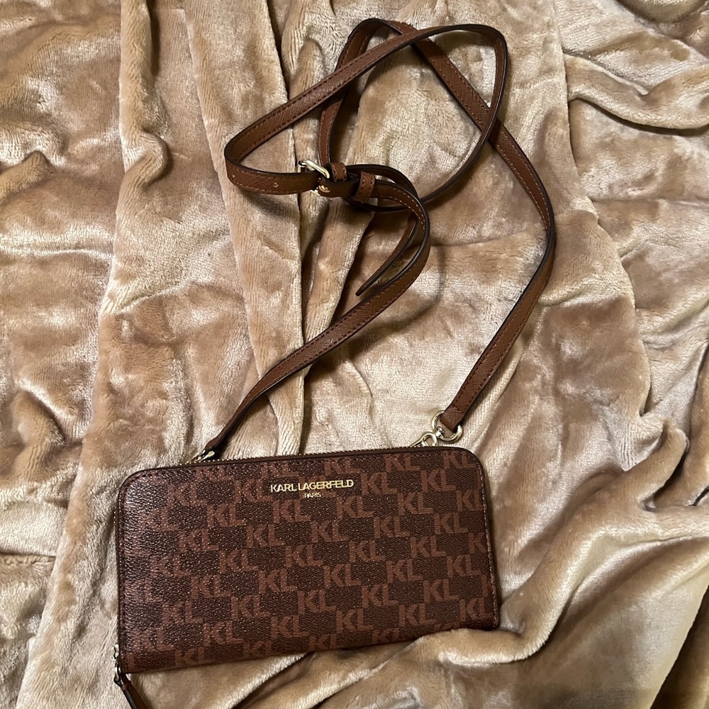 Karl Lagerfeld Monogram Brown Crossbody Bag